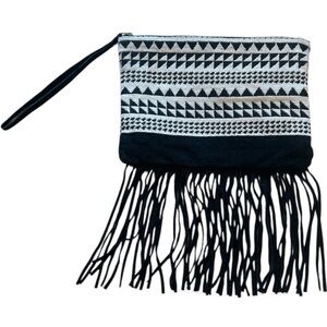 Black and White Fringe Clutch